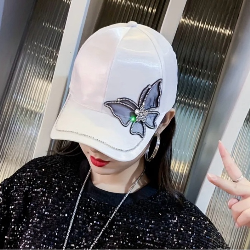 White Rhinestone & Butterfly Decor Baseball Cap - Picture 10 of 10